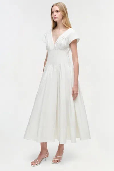 Simkhai Nina Pleated Cotton-blend Poplin Midi Dress In White