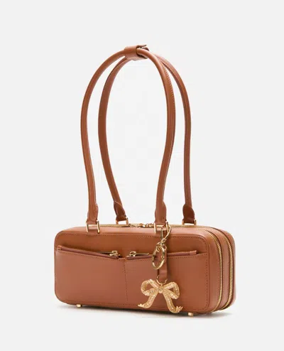Self-portrait Tan Leather Baguette Shoulder Bag With Charm In Black
