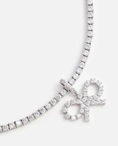 Self-portrait Crystal Bow Tennis Necklace In Metallic