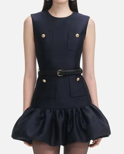 Self-portrait Crew Neck Taffeta Mini Dress With Ruffled Hem