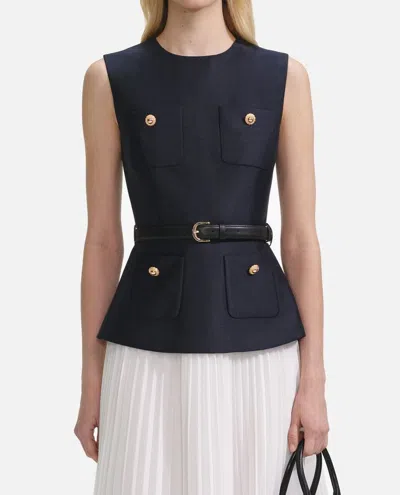 Self-portrait Self Portrait Navy Boucle Sleeveless Midi Dress In Blue
