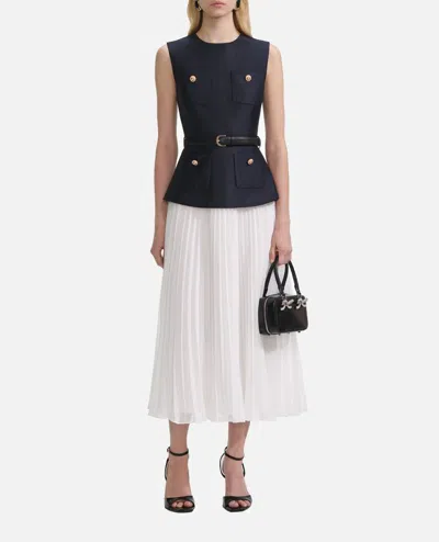 Self-portrait Self Portrait Navy Boucle Sleeveless Midi Dress In Blue
