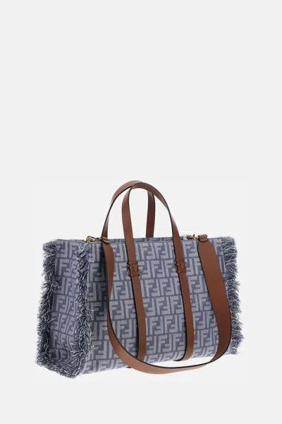 Fendi Summer Tote Ff Jacquard Fabric Shoulder Bag With Fringes