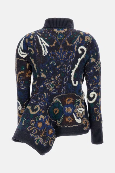 Sacai Floral Jacquard Sweater In Blue