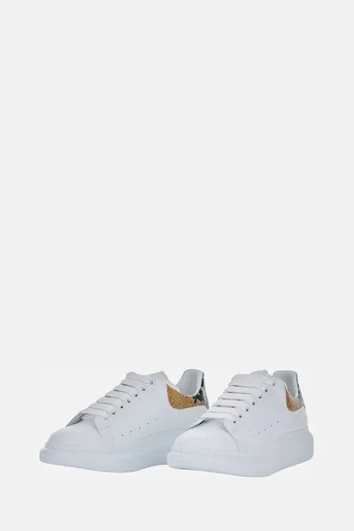 Alexander Mcqueen White Oversize Sneakers With Snake Print On The Heel In Leather Man