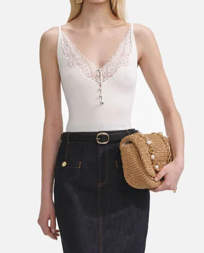 Self-portrait Womens Lace-trim Ribbed Knit Top White In White