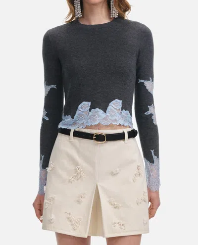 Self-portrait Grey Contrast Lace Jumper