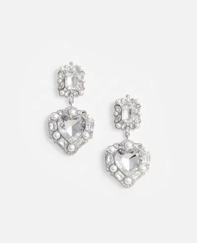 Self-portrait Crystal Pearl Tiered Heart Earrings In Silver