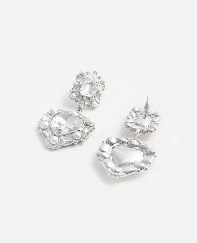 Self-portrait Crystal Pearl Tiered Heart Earrings In Silver