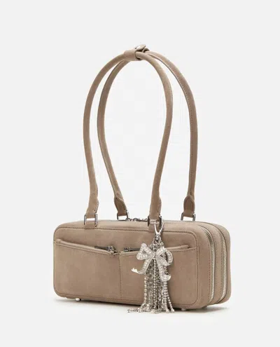 Self-portrait Grey Suede Baguette Shoulder Bag With Charm