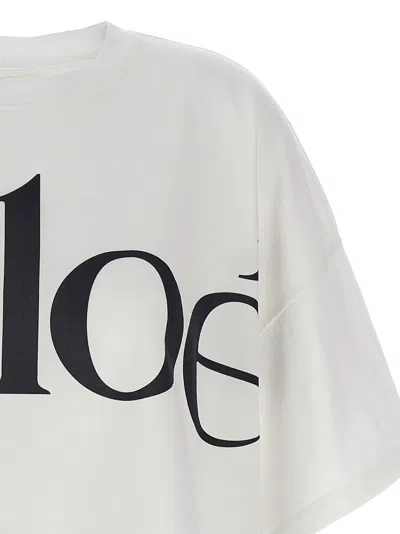 Chloé White Cropped T-shirt With Logo Lettering Print In Cotton Woman In White