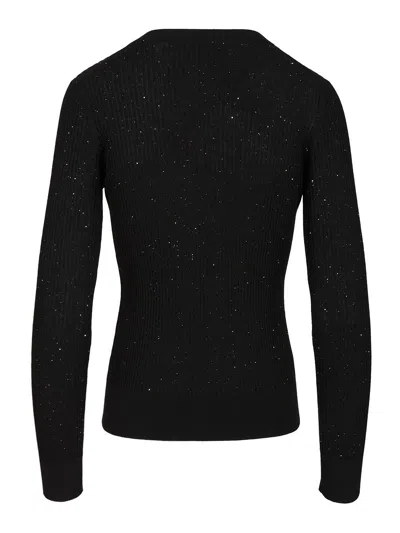 Max Mara Marabu Pailletes Ribbed Wool-silk Crewneck Knitwear Black In Black