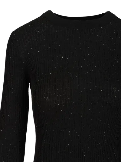 Max Mara Marabu Pailletes Ribbed Wool-silk Crewneck Knitwear Black In Black