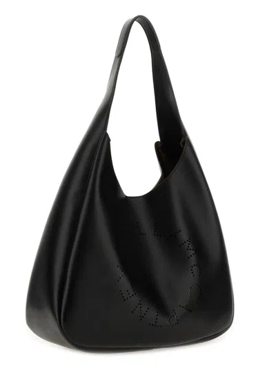 Stella Mccartney Black Leather Hobo Bag With Logo Women