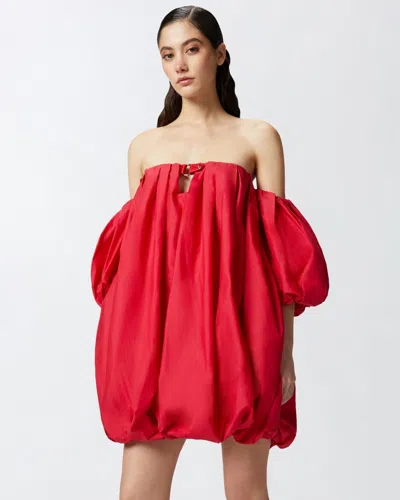 Pinko ‘bert' Red Dress With Exposed Shoulder Design And Removable Sleeves With Button In Red