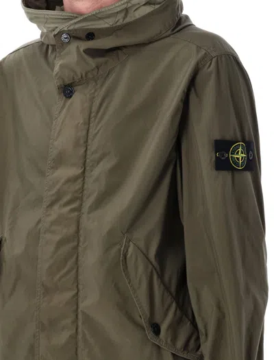 Stone Island Short Parka With Protective Hood In Gray