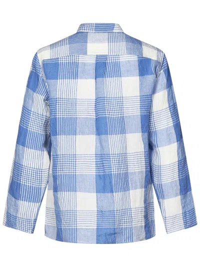 East Harbour Surplus Checked Pattern Linen Shirt In Clear Blue In Multi