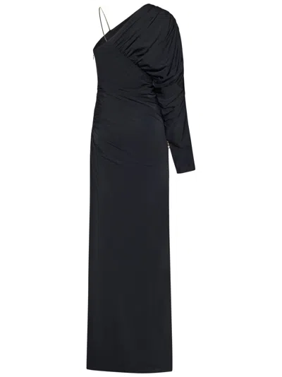 Danamè One-shoulder Black Stretch Jersey Maxi Dress In Black