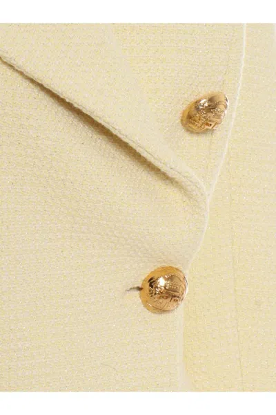 Elisabetta Franchi Tailored Double-breasted Blazer With Gold Buttons In Neutral