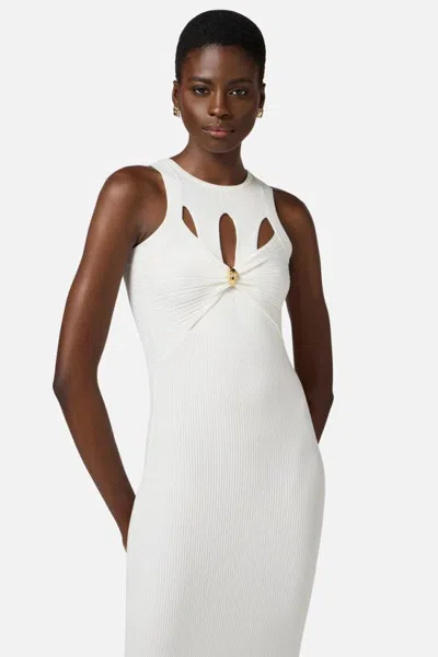 Elisabetta Franchi Fitted Midi Dress With Cut-out Details In White