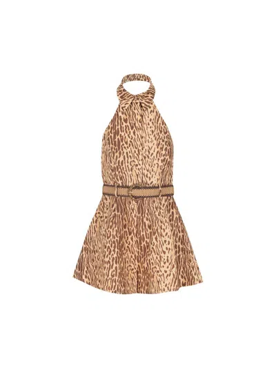 Zimmermann Cascadian Belted Pleated Leopard-print Linen Playsuit In Multi