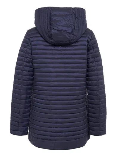 Save The Duck Quilted Hooded Jacket With Full-length Zipper In Blue