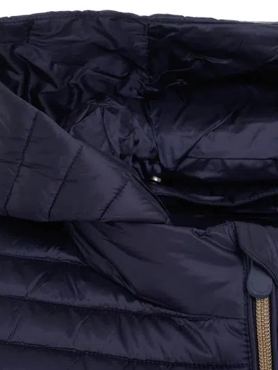 Save The Duck Quilted Hooded Jacket With Full-length Zipper In Blue