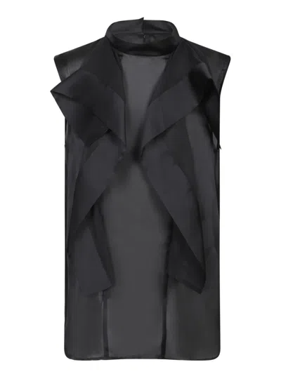 Sacai Asymmetric Ruffle Tank Top In Chiffon In Black