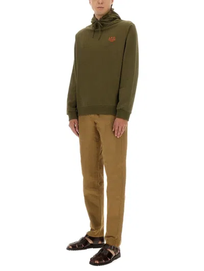 Apc Hoodie With Drawstring Hood And Kangaroo Pocket In Green
