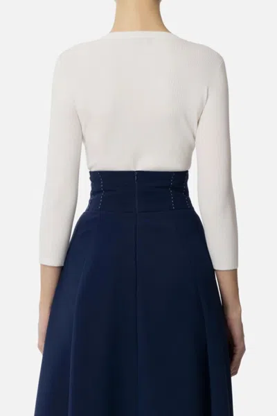 Elisabetta Franchi Ribbed V-neck Sweater With Decorative Buttons In White