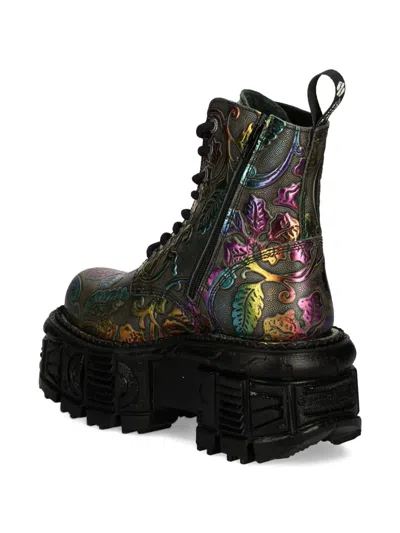 New Rock 60mm Floral-print Platform Boots In Multi