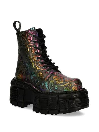 New Rock 60mm Floral-print Platform Boots In Multi