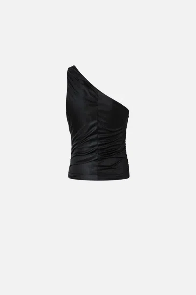 Pinko One-shoulder Draped Top With Ruched Detailing In Black