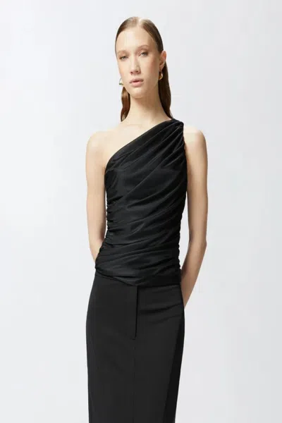 Pinko One-shoulder Draped Top With Ruched Detailing In Black