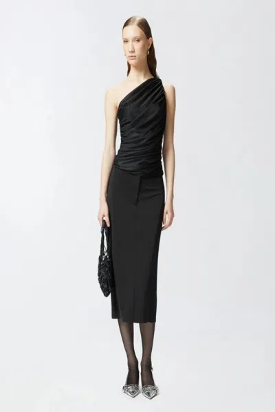 Pinko One-shoulder Draped Top With Ruched Detailing In Black