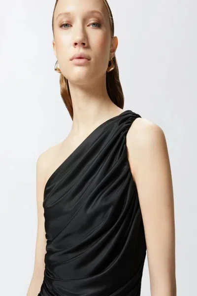 Pinko One-shoulder Draped Top With Ruched Detailing In Black