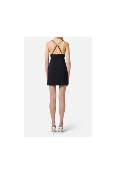 Elisabetta Franchi Plunging Neckline Mini Dress With Lace Detailing And Floral Embellishments In Black