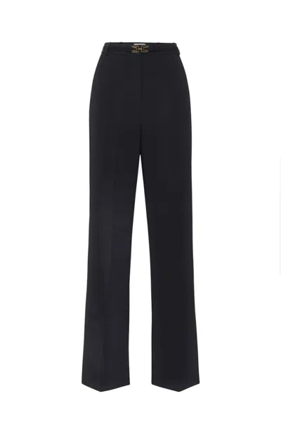 Elisabetta Franchi Wide-leg Trousers With High Waist In Black
