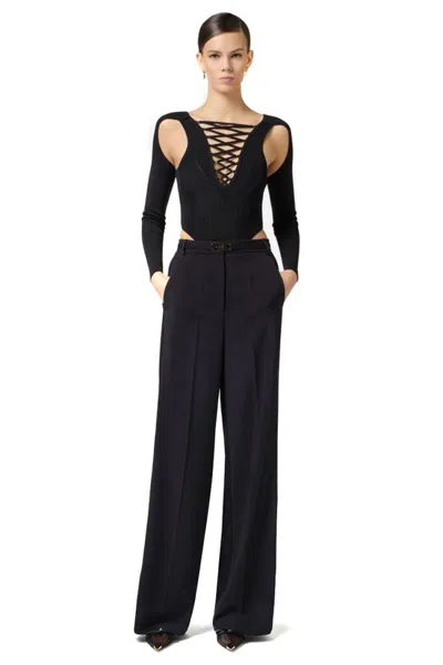Elisabetta Franchi Wide-leg Trousers With High Waist In Black