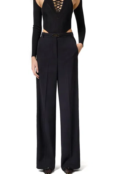 Elisabetta Franchi Wide-leg Trousers With High Waist In Black
