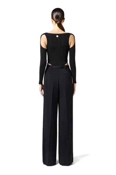 Elisabetta Franchi Wide-leg Trousers With High Waist In Black