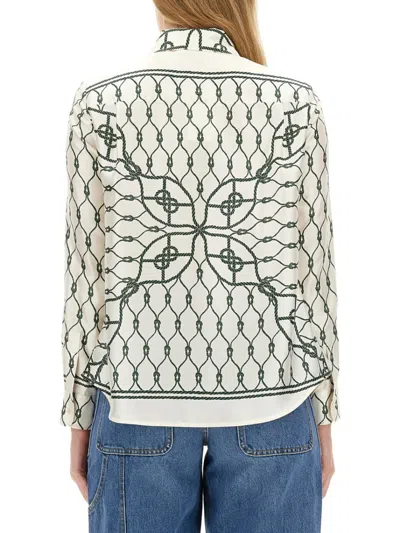 Tory Burch Printed Silk Twill Shirt In White