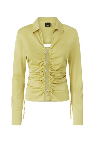 Pinko Jersey Shirt With Gathered Collar And Buttons In Yellow