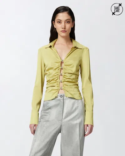 Pinko Jersey Shirt With Gathered Collar And Buttons In Yellow