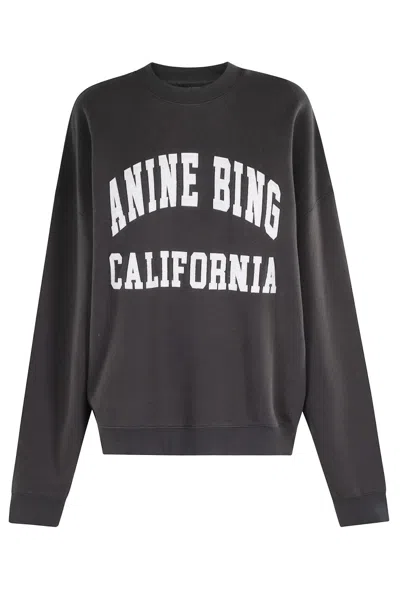 Anine Bing Miles Relaxed-fit Oversized Cotton Sweatshirt With Contrasting Logo In Black