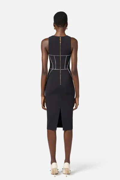 Elisabetta Franchi Fitted Midi Dress With Structured Bodice In Black