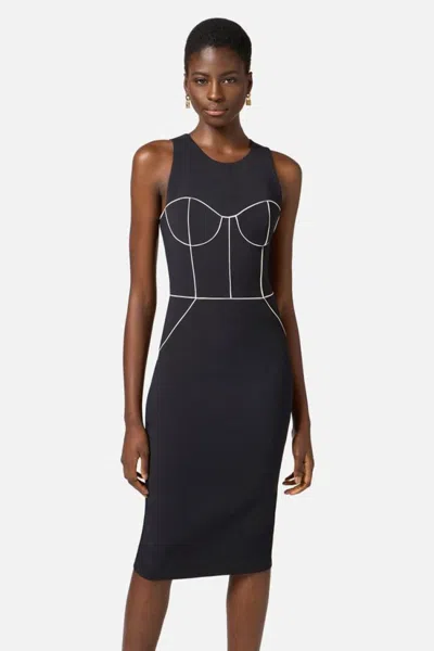 Elisabetta Franchi Fitted Midi Dress With Structured Bodice In Black