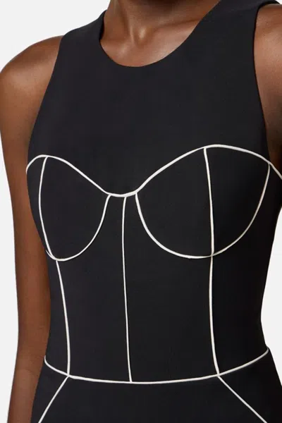 Elisabetta Franchi Fitted Midi Dress With Structured Bodice In Black