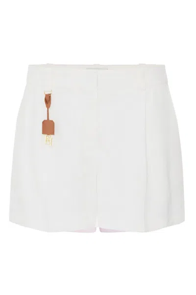 Elisabetta Franchi Sky Viscose-linen Tailored Shorts With Detailing In White