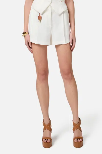 Elisabetta Franchi Sky Viscose-linen Tailored Shorts With Detailing In White